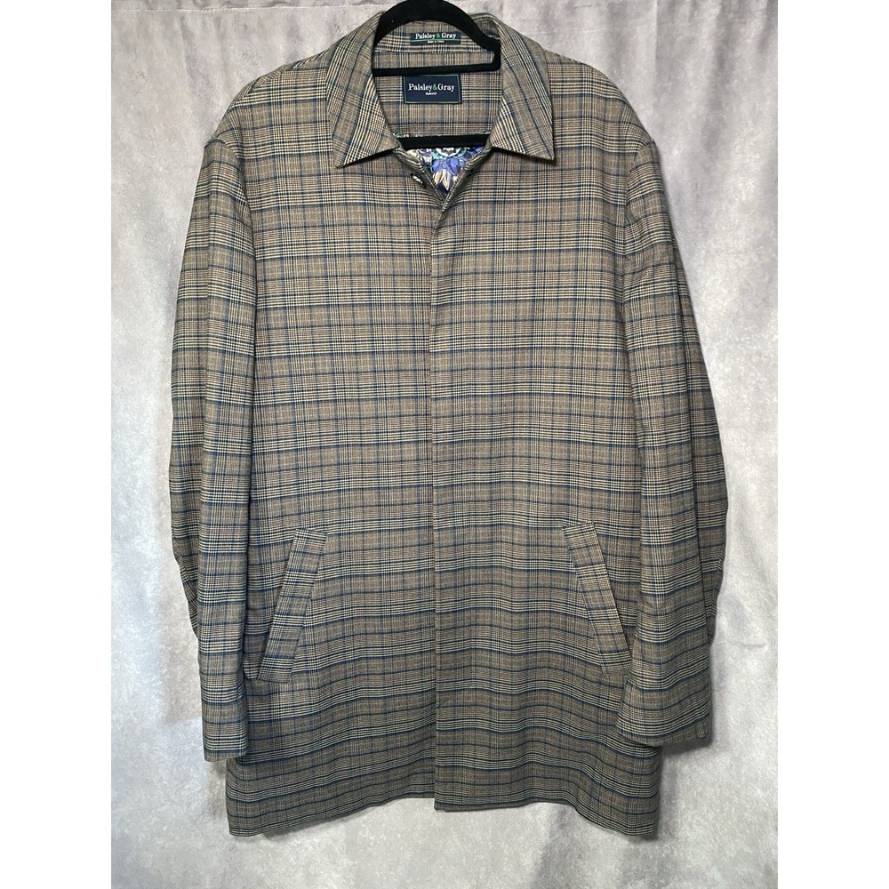 Paisley & Gray Men's Plaid Long Coat Slim Fit Sz XL Blue/Brown Camel